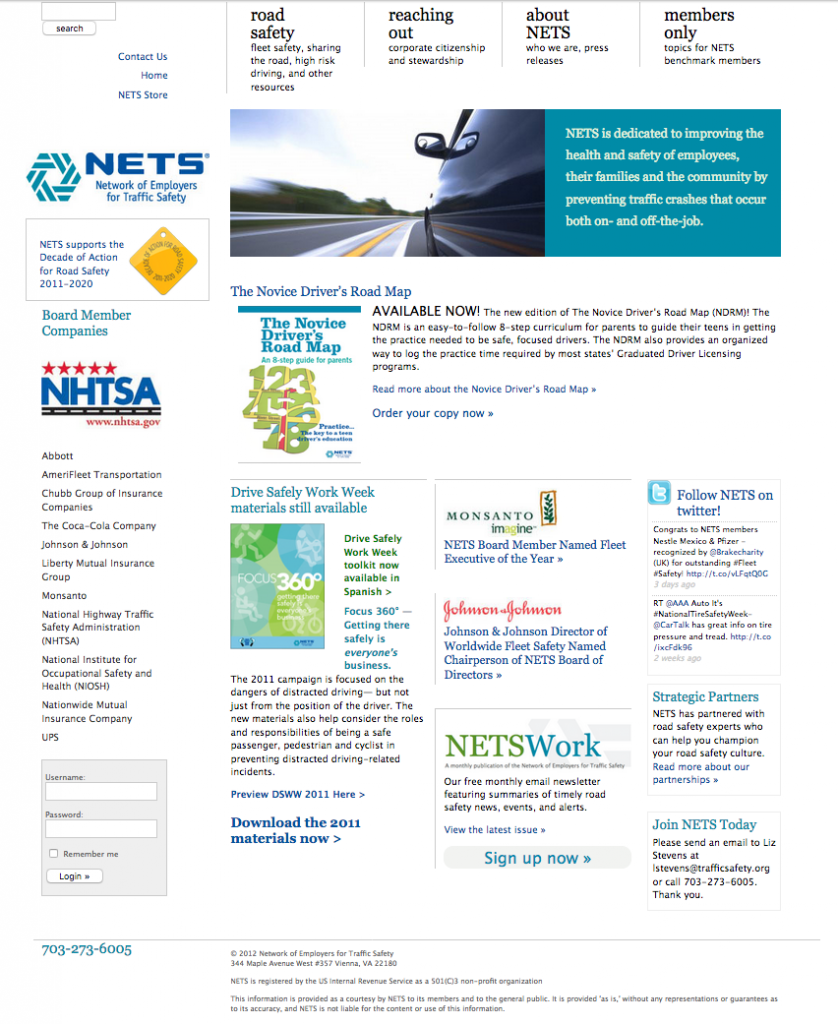 screen shot of home page